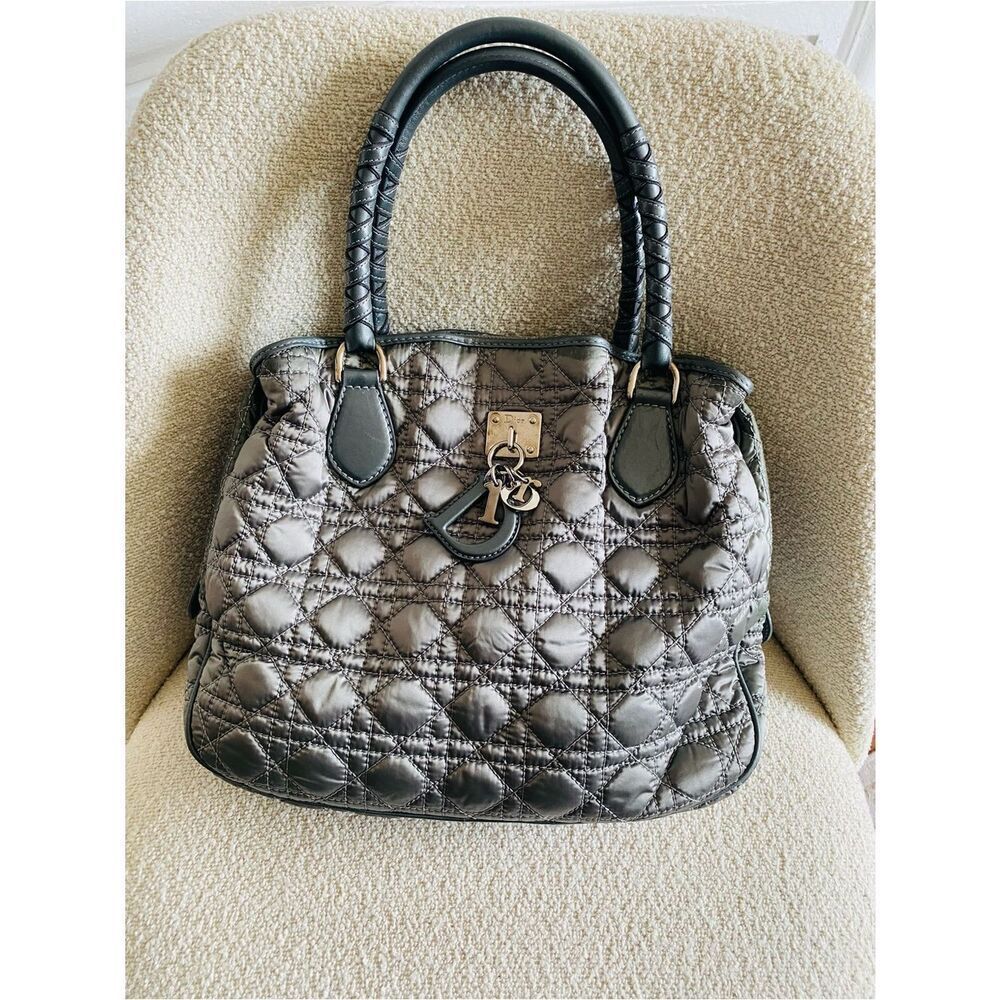 Lady Dior Quilted Large Satchel in Metallic Silver. Vintage snd Authentic.